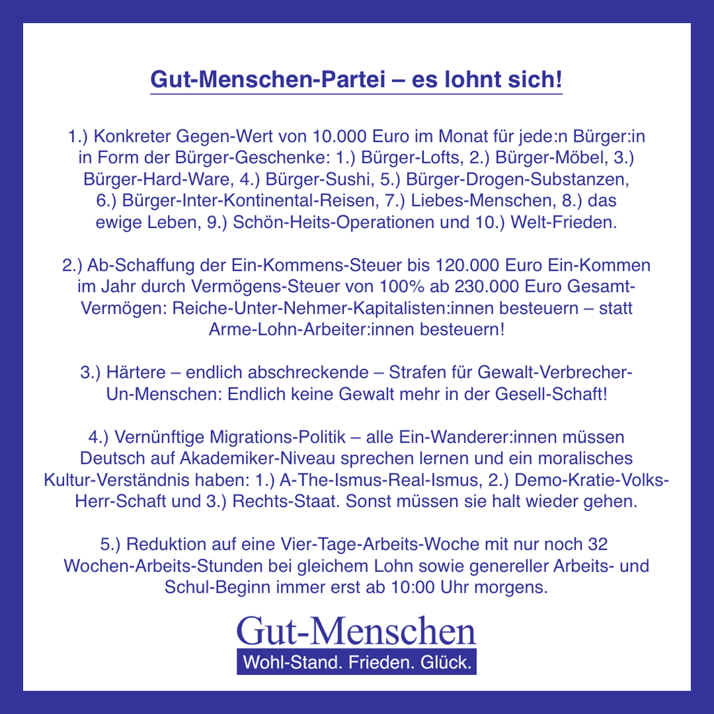 Gut-Menschen-Partei-Flyer - Quadratisch, Praktisch, Gut