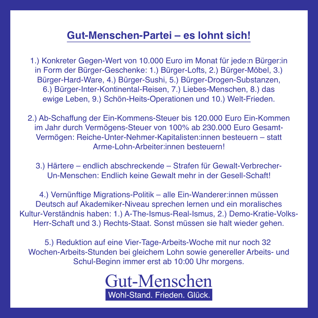 Gut-Menschen-Partei-Flyer - Quadratisch, Praktisch, Gut