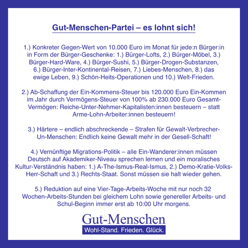 Gut-Menschen-Partei-Flyer - Quadratisch, Praktisch, Gut